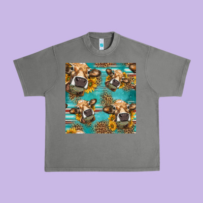 Western Sunflowers Cow Seamless Pattern Urban Heavy Tee Designed By Hra Design Shop