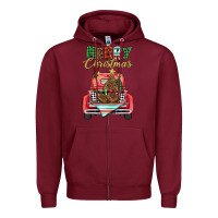 Burgundy merry christmas truck Zipper Hoodie - BarkalooDesign