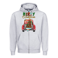 Heather Grey merry christmas truck Zipper Hoodie - BarkalooDesign