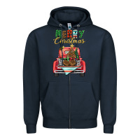 Navy merry christmas truck Zipper Hoodie - BarkalooDesign