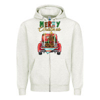 Oatmeal Heather merry christmas truck Zipper Hoodie - BarkalooDesign