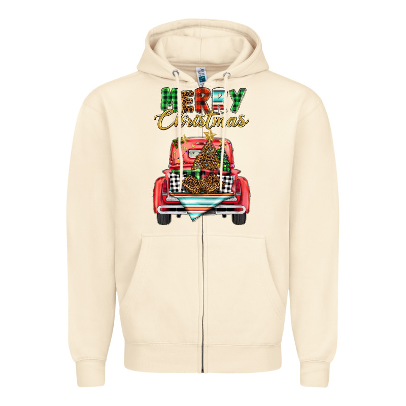 Merry Christmas Truck Zipper Hoodie by BarkalooDesign | Teevron