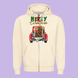 Merry Christmas Truck Zipper Hoodie Designed By Barkaloodesign