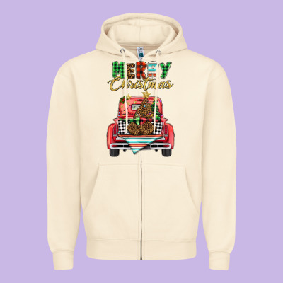 Merry Christmas Truck Zipper Hoodie Designed By Barkaloodesign