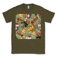Army Green christmas hot chocolate and cookies seamless pattern Classic Tee - BundleAndBundleShop