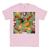 Bubblegum Pink christmas hot chocolate and cookies seamless pattern Classic Tee - BundleAndBundleShop