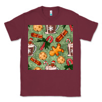 Burgundy christmas hot chocolate and cookies seamless pattern Classic Tee - BundleAndBundleShop