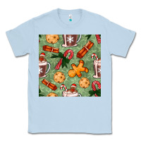 Dusty Blue christmas hot chocolate and cookies seamless pattern Classic Tee - BundleAndBundleShop
