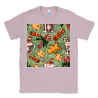 Lilac christmas hot chocolate and cookies seamless pattern Classic Tee - BundleAndBundleShop