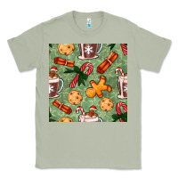 Matcha christmas hot chocolate and cookies seamless pattern Classic Tee - BundleAndBundleShop