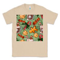 Mushroom christmas hot chocolate and cookies seamless pattern Classic Tee - BundleAndBundleShop