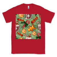 Red christmas hot chocolate and cookies seamless pattern Classic Tee - BundleAndBundleShop