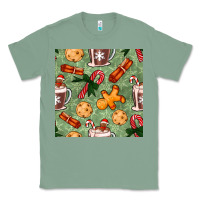 Sage christmas hot chocolate and cookies seamless pattern Classic Tee - BundleAndBundleShop