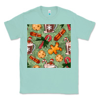 Seafoam christmas hot chocolate and cookies seamless pattern Classic Tee - BundleAndBundleShop