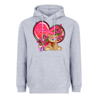 Heather Grey valentines heart with bear Heavyweight Hoodie - NancyCooperArtShop