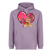 Lavender valentines heart with bear Heavyweight Hoodie - NancyCooperArtShop