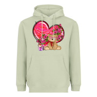 Matcha valentines heart with bear Heavyweight Hoodie - NancyCooperArtShop