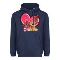 Navy valentines heart with bear Heavyweight Hoodie - NancyCooperArtShop