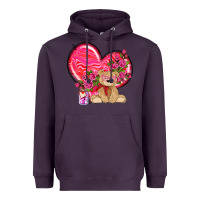 Plum valentines heart with bear Heavyweight Hoodie - NancyCooperArtShop