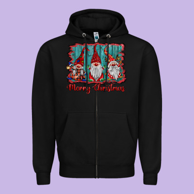 Merry Christmas Gnomes Zipper Hoodie Designed By Barkaloodesign