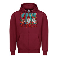 Burgundy merry christmas gnomes Zipper Hoodie - BarkalooDesign