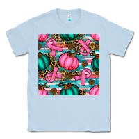 Dusty Blue breast cancer awareness with pumpkins seamless pattern Classic Tee - BundleAndBundleShop