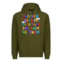 Army Green pride pronouns Premium Hoodie - Artiststas
