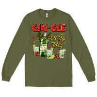 Army Green gin`gle all the way with bottle and cocktails Long Sleeve Tee - AdoDesignShop