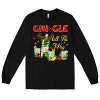 Black gin`gle all the way with bottle and cocktails Long Sleeve Tee - AdoDesignShop