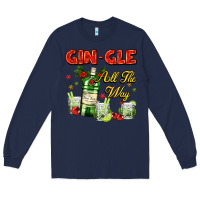 Navy gin`gle all the way with bottle and cocktails Long Sleeve Tee - AdoDesignShop