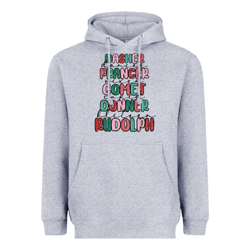 Dasher Dancer Prancer Vixer Comet Cupid Donner Bli Heavyweight Hoodie by MaliasSmallBusiness | Teevron