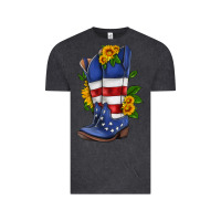 Vintage Black american cowboy boot with sunflower Vintage Tee - HRA Design Shop