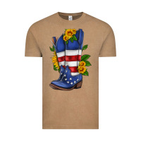 Vintage Coffee american cowboy boot with sunflower Vintage Tee - HRA Design Shop