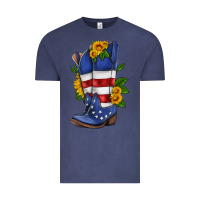 Vintage Denim american cowboy boot with sunflower Vintage Tee - HRA Design Shop