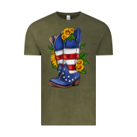 Vintage Olive american cowboy boot with sunflower Vintage Tee - HRA Design Shop