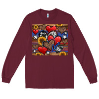 Burgundy 4th of july american hearts Long Sleeve Tee - Jasminsmagicworld