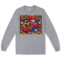 Heather Grey 4th of july american hearts Long Sleeve Tee - Jasminsmagicworld