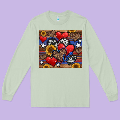 4th Of July American Hearts Long Sleeve Tee Designed By Jasminsmagicworld