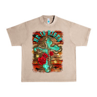 French Oak he is risen cross with roses background Urban Heavy Tee - BarkalooDesign