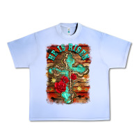 Grape Ice he is risen cross with roses background Urban Heavy Tee - BarkalooDesign