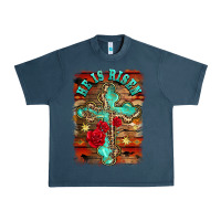 Midnight Navy he is risen cross with roses background Urban Heavy Tee - BarkalooDesign