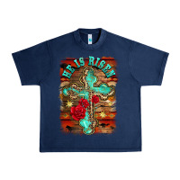 Navy he is risen cross with roses background Urban Heavy Tee - BarkalooDesign