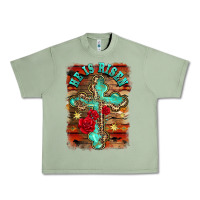 Oil Green he is risen cross with roses background Urban Heavy Tee - BarkalooDesign