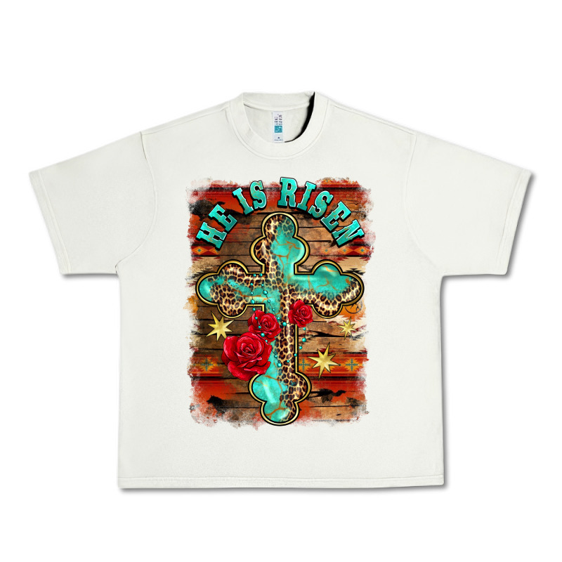 He Is Risen Cross With Roses Background Urban Heavy Tee by BarkalooDesign | Teevron