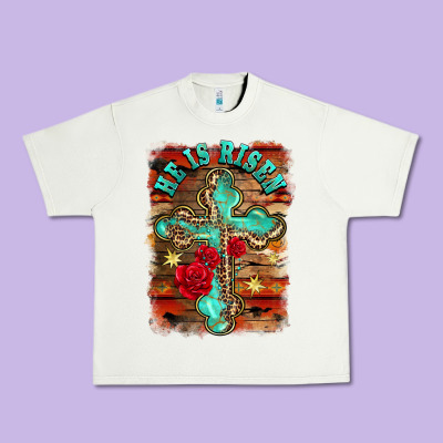 He Is Risen Cross With Roses Background Urban Heavy Tee Designed By Barkaloodesign