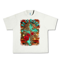 Pistachio he is risen cross with roses background Urban Heavy Tee - BarkalooDesign