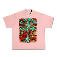 Salmon he is risen cross with roses background Urban Heavy Tee - BarkalooDesign