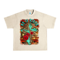Sandshell he is risen cross with roses background Urban Heavy Tee - BarkalooDesign