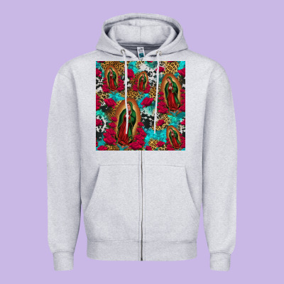 Lady Of Guadalupe Western Seamless Zipper Hoodie Designed By Jasminsmagicworld