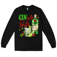 Black gin`gle bells with bottle and cocktail Long Sleeve Tee - AdoDesignShop